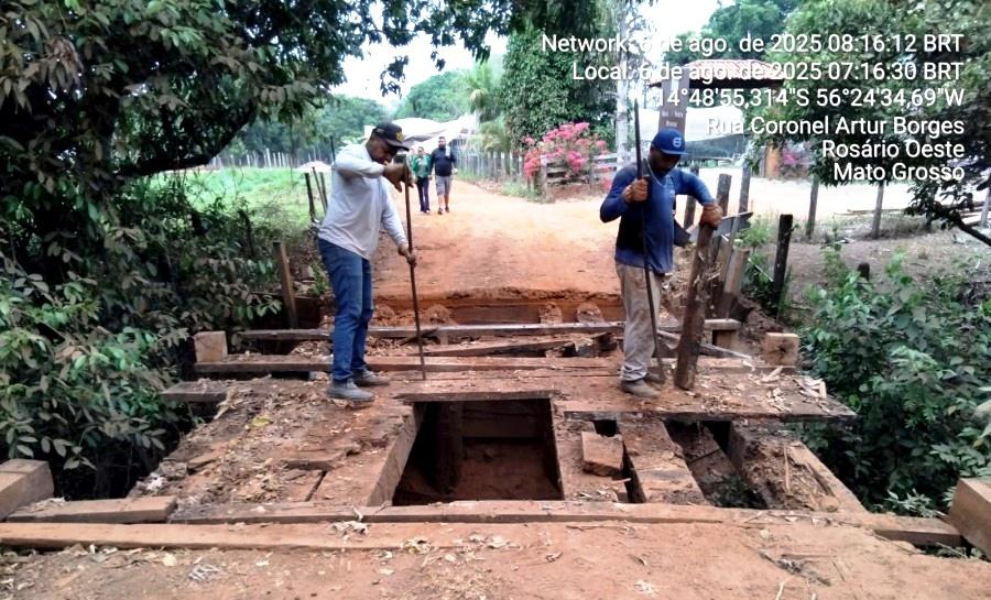 Secretário de Infraestrutura visita ponte recuperada na Pedra Branca e anuncia novas obras para a zona rural de Rosário Oeste
