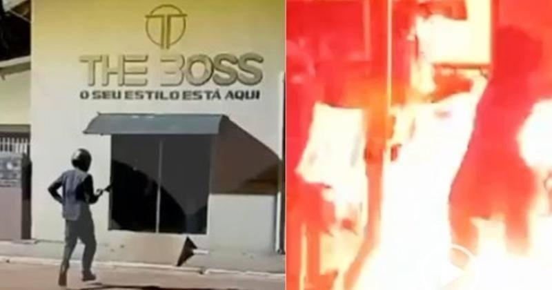 Criminosos se gravam invadindo e colocando fogo em loja de MT