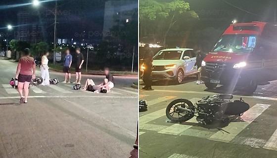 Jovem sem CNH se distrai e bate moto na traseira de veículo no centro de Nova Mutum