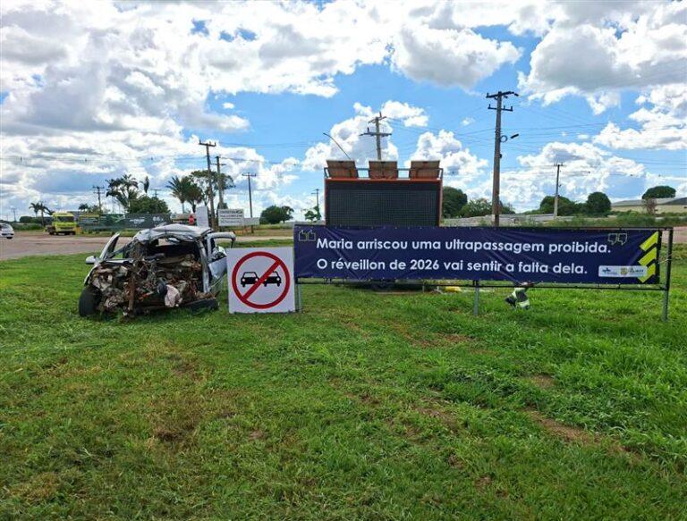 Ladrão furta peças de veículo exposto em campanha da PRF na BR-163 em Sinop