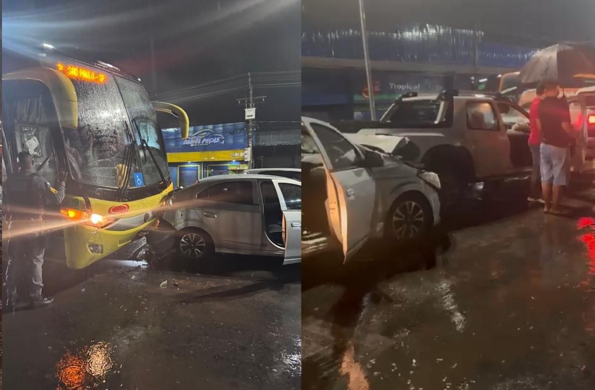 Ônibus perde controle e atinge 4 veículos em Cuiabá