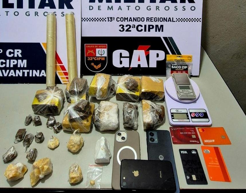 PM de Nova Xavantina prende três faccionados por tráfico de drogas e apreende entorpecentes
