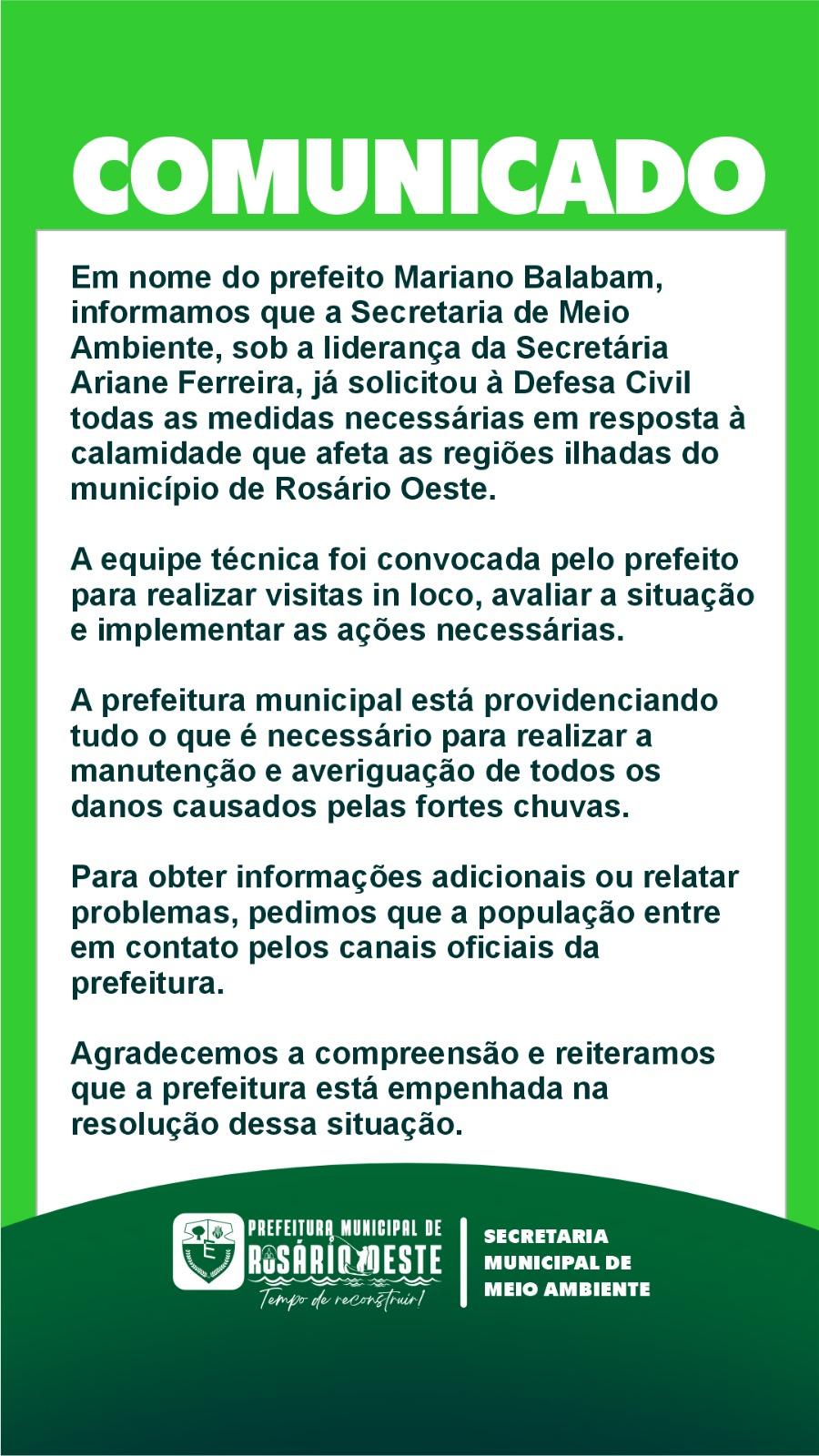 Comunicado - Prefeitura de Rosário Oeste