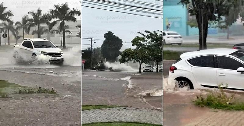 Temporal provoca alagamentos e dificulta trânsito em Nova Mutum/MT