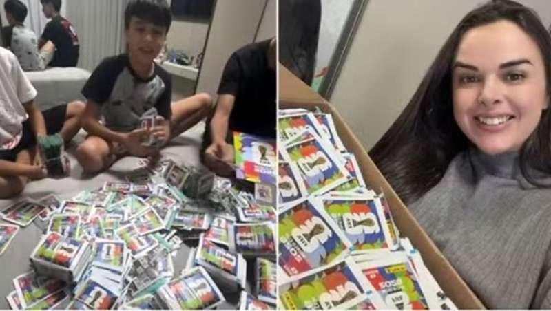Mãe compra 14 mil figurinhas da Copa para completar álbum do filho e vídeo viraliza nas redes