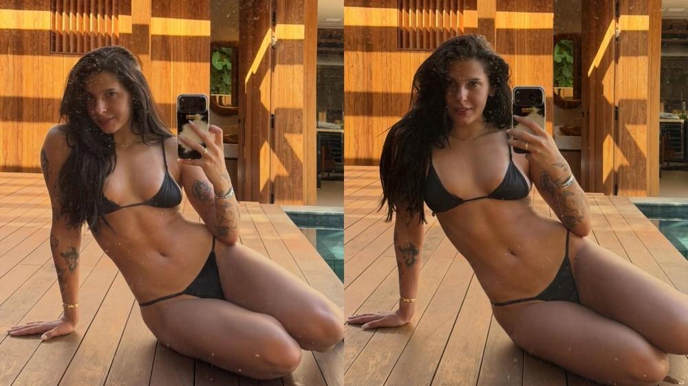 Ana Castela exibe cliques de biquíni e brinca sobre treino
