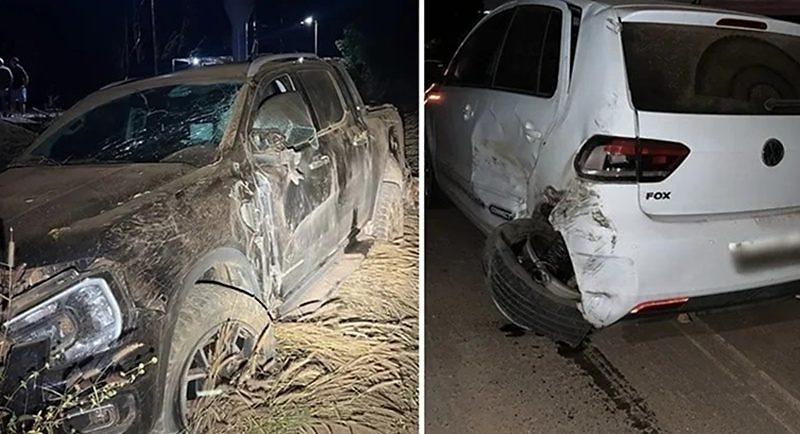 Após batida, caminhonete sai da pista, capota e arranca poste na MT-235 em Nova Mutum
