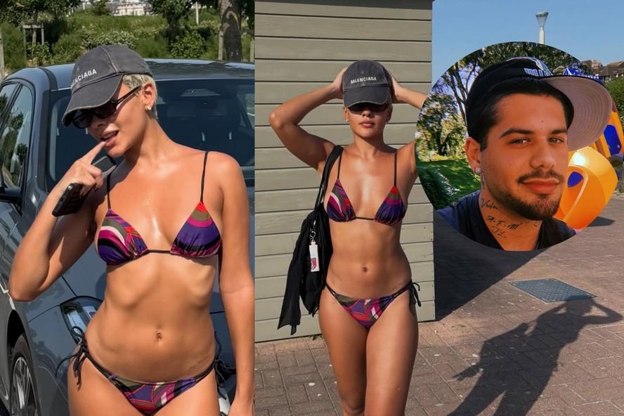 Bella Campos exibe abdômen trincado de biquíni na praia e curtida de Zé Felipe chama atenção