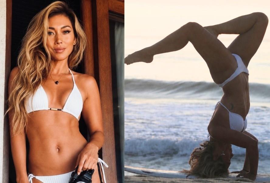 Danni Suzuki aparece de biquíni branco e ganha chuva de elogios na web: 'Uma deusa'