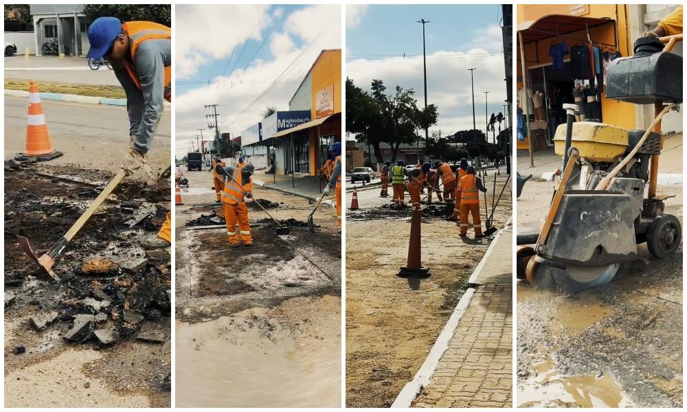 Prefeitura de Rosário Oeste recupera o asfalto da Av. Coronel Arthur Borges.