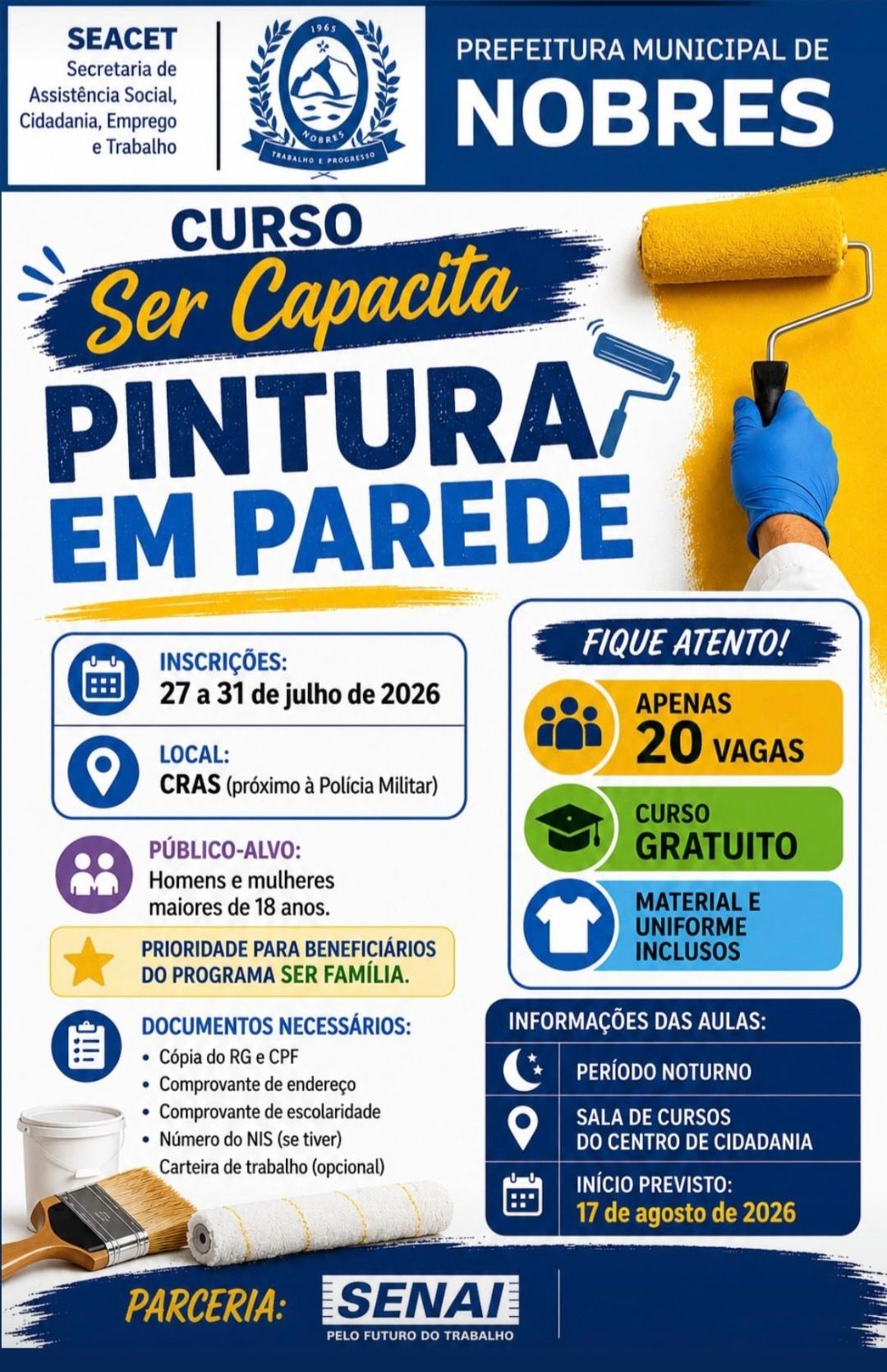 Curso Gratuito do SENAI em Nobres: Aprenda Pintura e Comece Nova Profissão