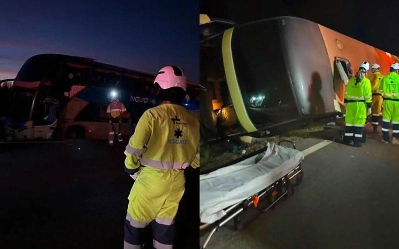 Ônibus de viagem tomba na BR-163 e nove passageiros são socorridos em Nova Mutum