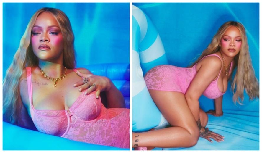 Rihanna faz ensaio de lingerie: 'Linda de rosa, rebelde por natureza'