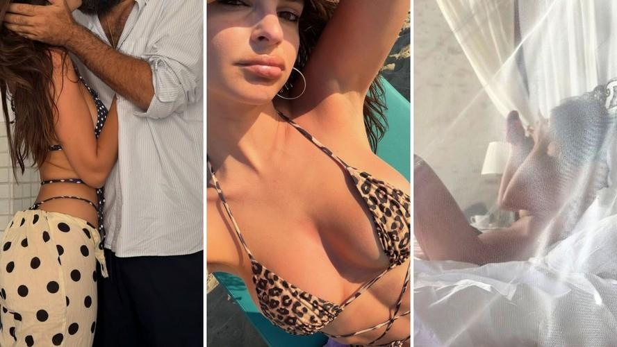 Emily Ratajkowski posta álbum com direito a foto nua e beijão de ex de Dua Lipa