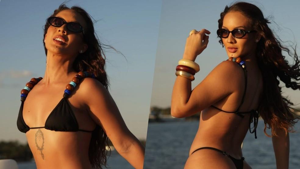 Maxiane posa de biquíni e exibe curvas em passeio de barco durante viagem; veja fotos