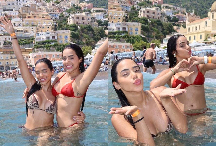 Mirella e Mariely Santos, as gêmeas lacração, renovam marquinha de biquíni durante viagem pela Itália