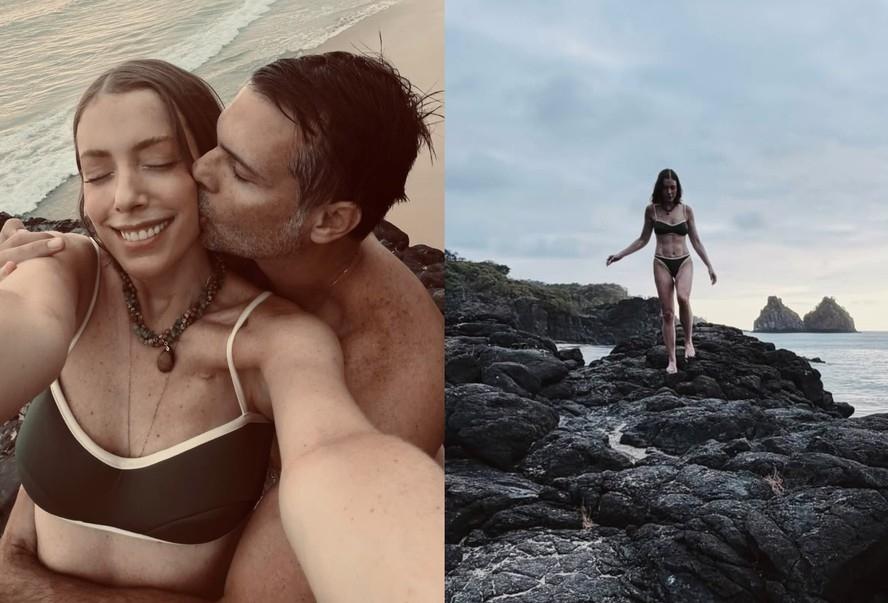 Após cair em golpe em Noronha, Fabiana Justus curte praia com marido e mostra tanquinho