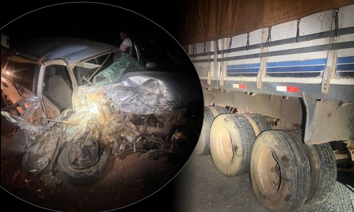 Batida entre Gol e caminhão mobiliza socorro na BR-246, no distrito de Bauxi em Rosário Oeste
