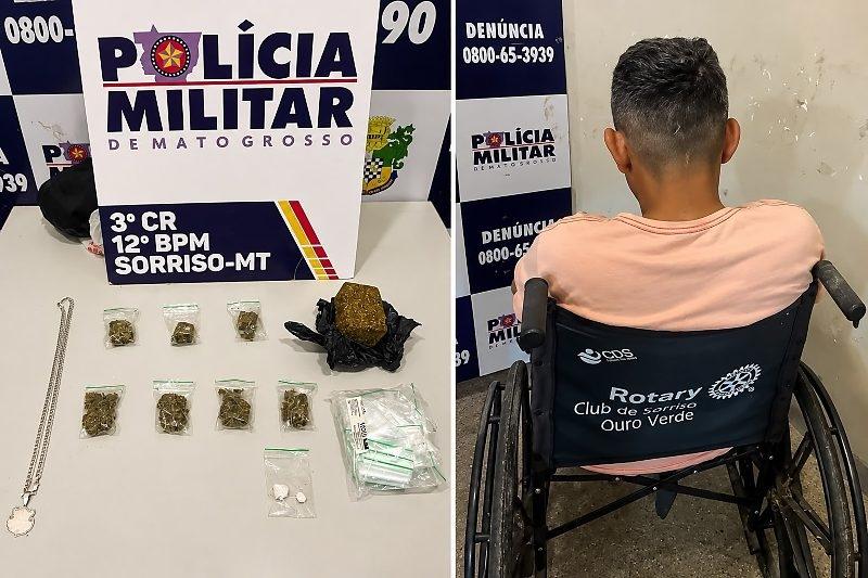 Cadeirante tentou fugir da PM em motoneta adaptada e foi preso com drogas em Sorriso