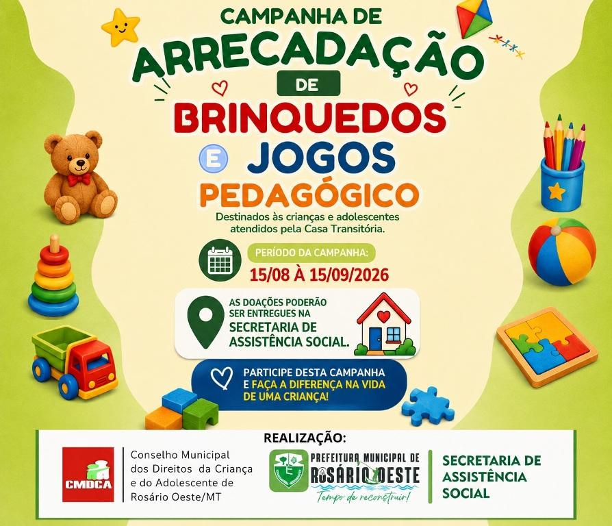 Campanha em Rosário Oeste arrecada brinquedos para crianças e adolescentes