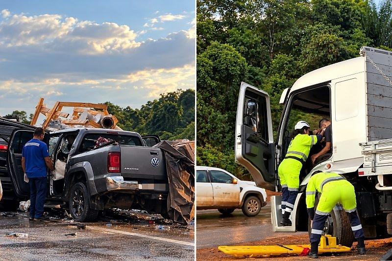 Casal de empresários morre em colisão frontal entre Amarok e carreta na BR-163 em Sorriso