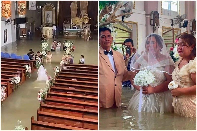 Casal se casa na igreja com água até a cintura nas Filipinas 