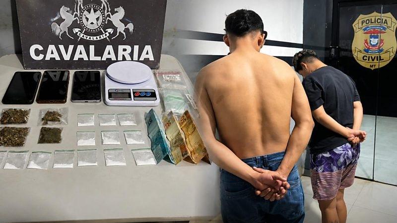 Denúncia leva Cavalaria da PM a kitnet e termina com dois conduzidos por tráfico em Nova Mutum