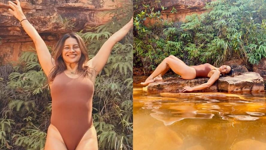 Dira Paes inicia semana de maneira tranquila à beira de rio e ganha elogios: 'Diva'