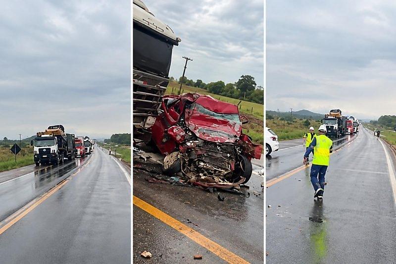Duas pessoas morrem em colisão frontal entre utilitário e carreta na BR-364 em Rosário Oeste