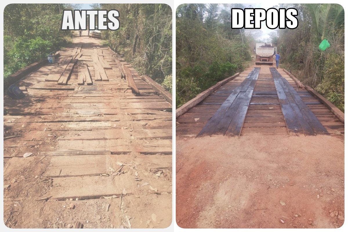 Prefeitura de Rosário Oeste recuperou ponte de madeira de 26 metros no Assentamento Cocal