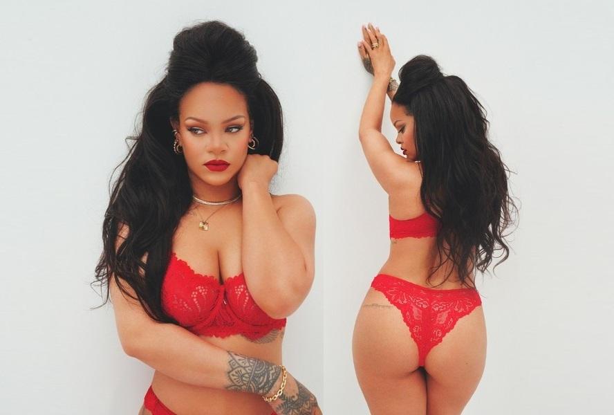 Rihanna agita fãs com ensaio de lingerie vermelha