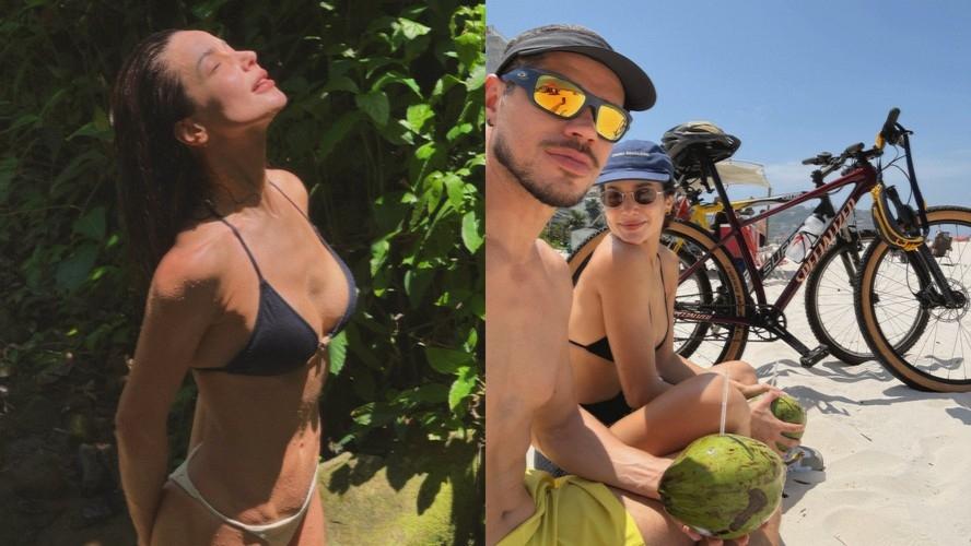 Entre praia e cachoeira, Nanda Marques surge em clima de romance com José Loreto