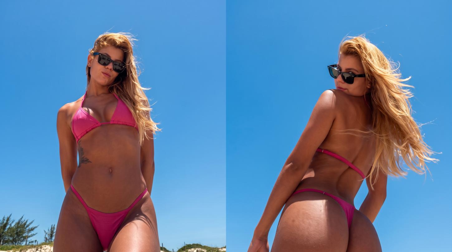 Hariany Almeida aposta em biquíni rosa para renovar o bronzeado: 'Deu sol no RJ'