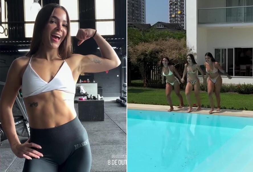 Mel Maia curte piscina e mostra músculos na academia: 'Treinar pra não endoidar'