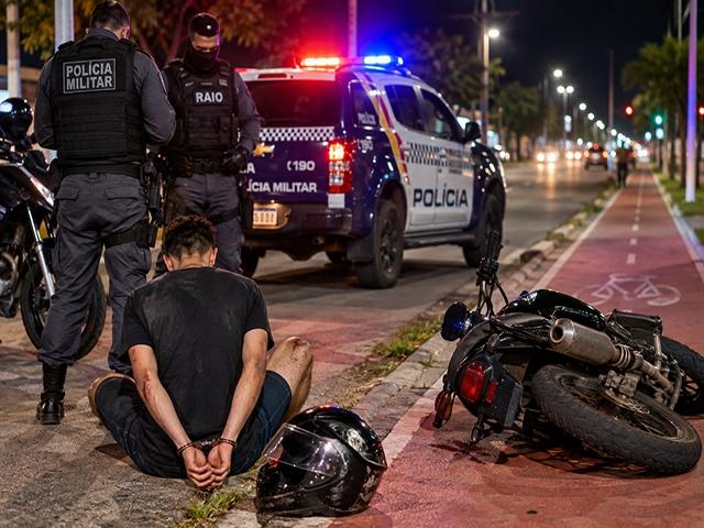 Motoqueiro, sem habilitação, foge da PM na contramão e pela ciclovia antes de cair durante perseguição em Sorriso