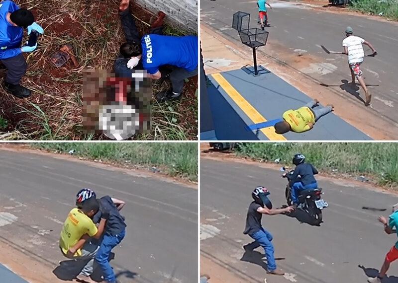 Vídeos mostram homem atirando contra trabalhador e sendo morto a golpes de facão em MT