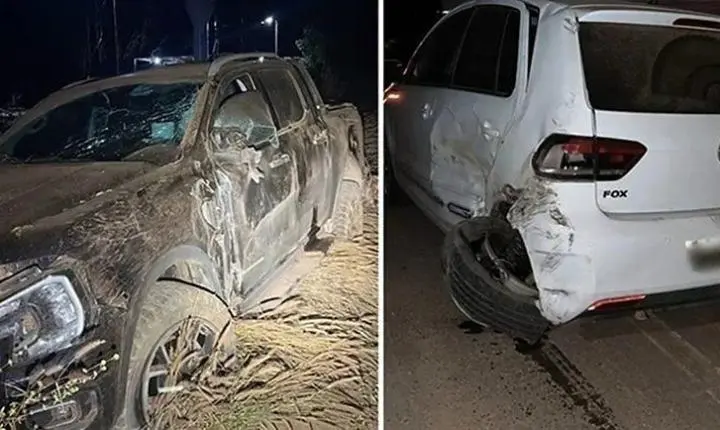 Após batida, caminhonete sai da pista, capota e arranca poste na MT-235 em Nova Mutum