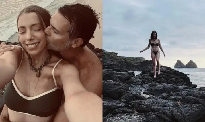 Após cair em golpe em Noronha, Fabiana Justus curte praia com marido e mostra tanquinho