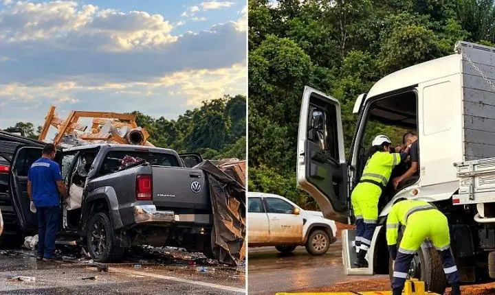 Casal de empresários morre em colisão frontal entre Amarok e carreta na BR-163 em Sorriso
