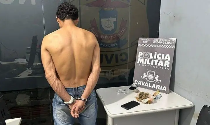 Cavalaria da PM flagra fuga e prende homem com 120g de skunk em Nova Mutum