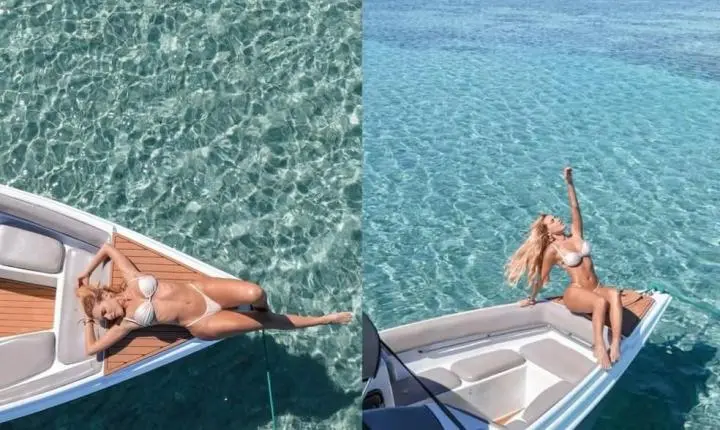 Com corpo sarado, Erika Scheneider abre álbum de fotos no mar de Maragogi, Alagoas