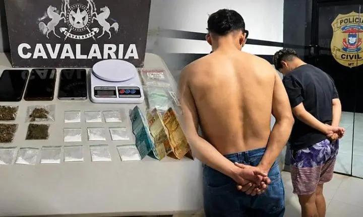 Denúncia leva Cavalaria da PM a kitnet e termina com dois conduzidos por tráfico em Nova Mutum