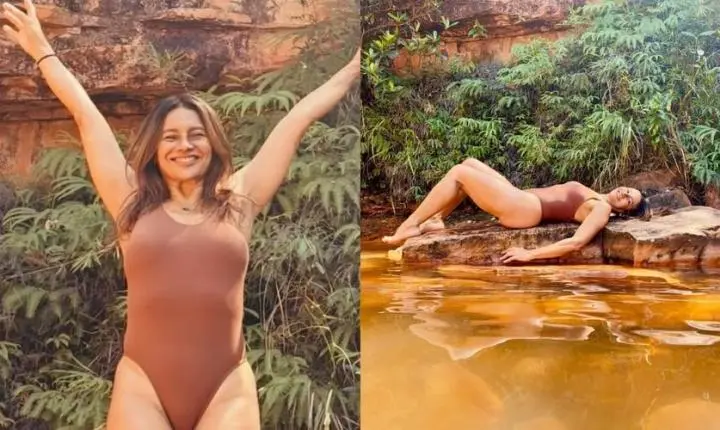 Dira Paes inicia semana de maneira tranquila à beira de rio e ganha elogios: 'Diva'