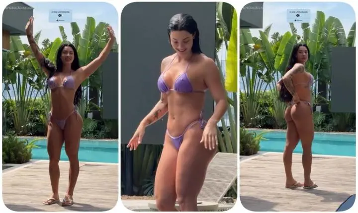 Em meio a rumores de crise com Belo, Rayane Figliuzzi exibe bronzeado e curte dia de piscina