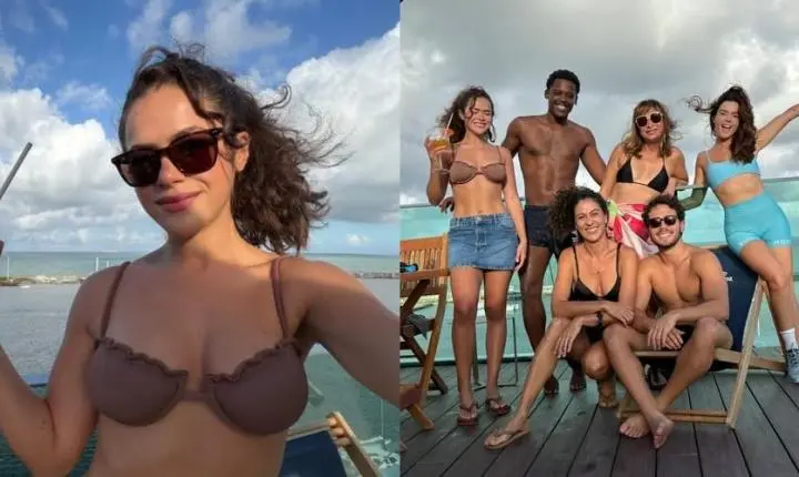 Em Recife, Maisa passeia de barco com Giovanna Lancellotti e amigos