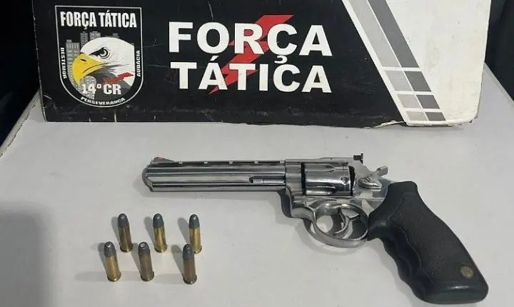 Força Tática localiza suspeito e apreende revólver com seis munições em Nova Mutum