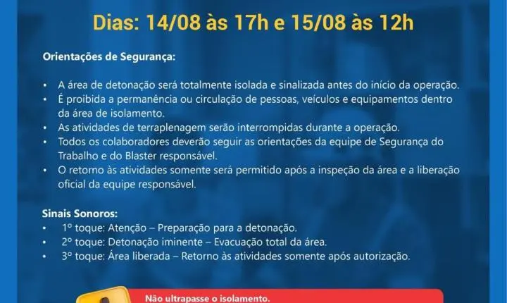 Grupo Lucena programa detonação de rochas na MT-160 no Distrito de Bauxi, em Rosário Oeste e alerta para interdição