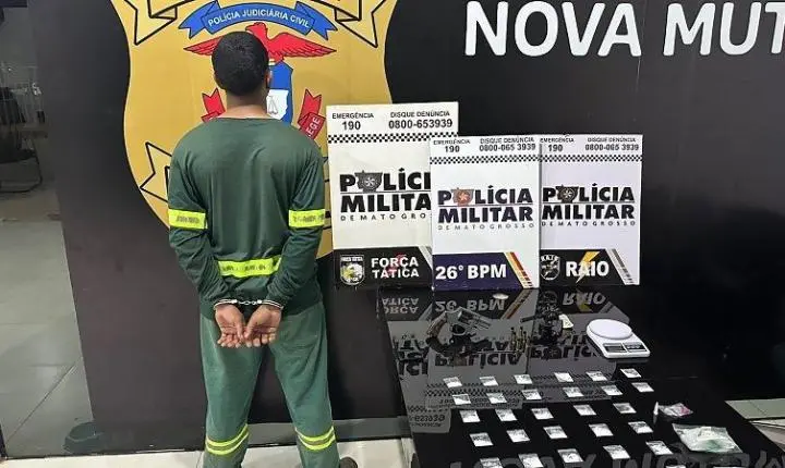 Homem foi preso com arma de fogo, simulacro e 37 porções de cocaína em Nova Mutum/MT