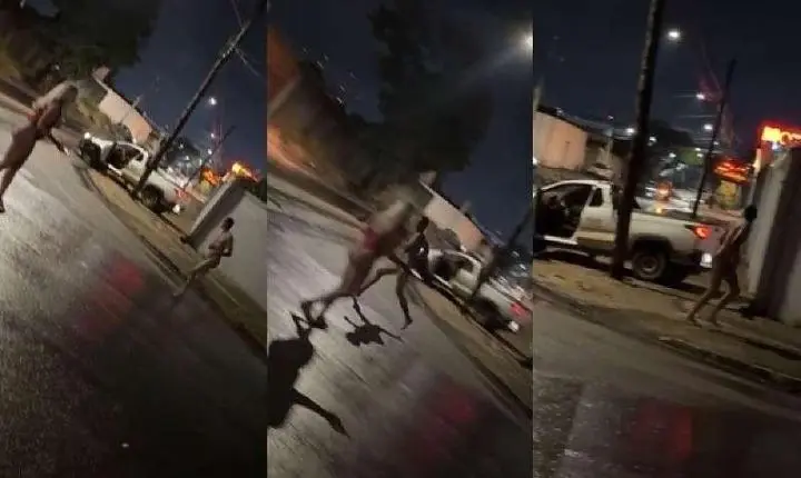 Homem nu causa tumulto, bate carro em motel e foge pelas ruas em MT