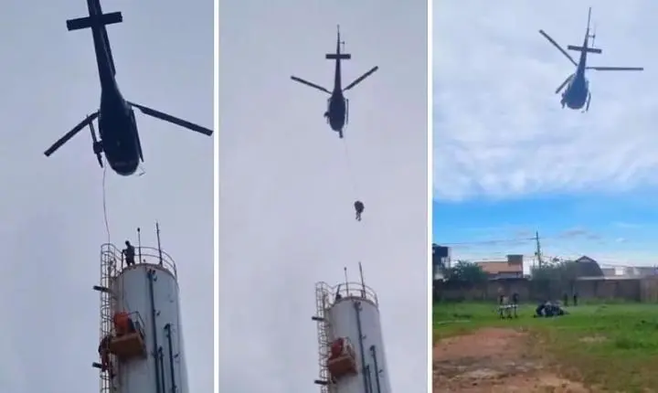 Homem passa mal em caixa d’água e é resgatado por helicóptero da PM